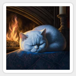 Sleepy White British Shorthair Sticker